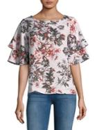 Lord & Taylor Ruffle-sleeve Floral-print Blouse