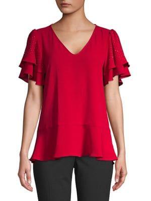 Michael Michael Kors Embellished Ruffled Top