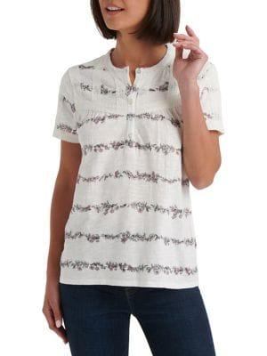 Lucky Brand Half Button Striped Henley Top