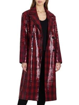 Badgley Mischka Sequin Coated Plaid Coat