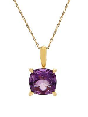 Lord & Taylor Amethyst And 14k Yellow Gold Cushion Pendant Necklace