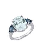 Sonatina Sterling Silver, Diamond, Aquamarine & Blue Topaz Ring