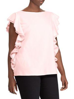 Lauren Ralph Lauren Plus Ruffle Cotton Top