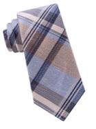 Black Brown Plaid Silk And Linen Tie