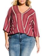 City Chic Plus Paprika Spice Striped Top