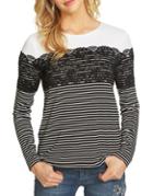 Cece Striped Lace Yoke Sweater