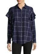 Two By Vince Camuto Ruffled Shoulder Plaid Blouse