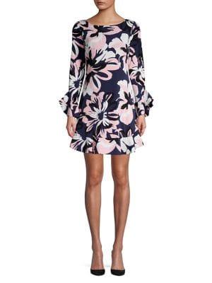 Laundry By Shelli Segal Floral Ruffle-sleeve Shift Dress