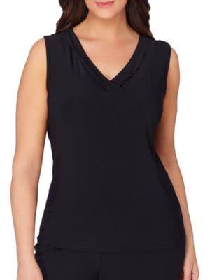 Tahari Arthur S. Levine Plus Solid V-neck Sleeveless Top