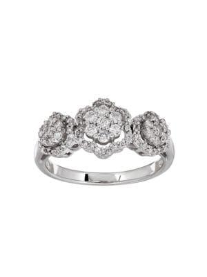 Lord & Taylor 14k White Gold & Diamond Tri-floral Ring