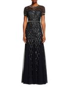 Adrianna Papell Geometric Sequined Gown