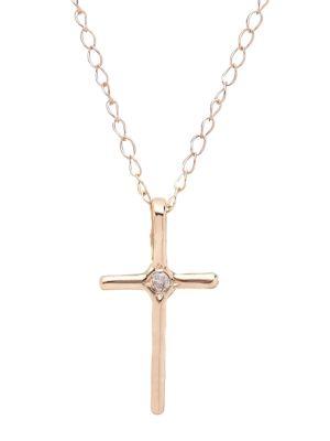 Lord & Taylor 14k Yellow Gold And Diamond Cross Pendant Necklace
