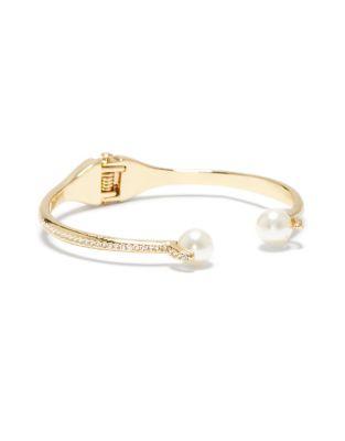 Vince Camuto Ivory Pearl And Pave Crystal Hinged Open Cuff Bracelet