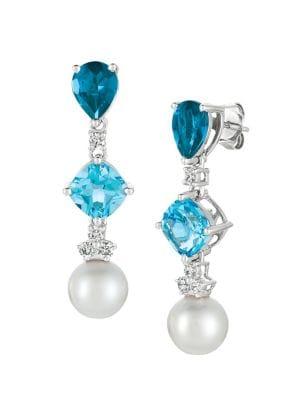 Le Vian 14k Vanilla Gold, 8-9mm Vanilla Pearl, Topaz & Vanilla Diamond Drop Earrings