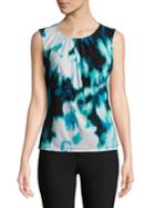 Calvin Klein Pleated Sleeveless Abstract Floral Top