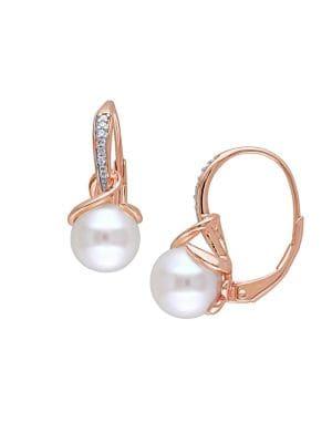 Sonatina 8-8.5mm Round White Pearl & Diamond Drop Earrings