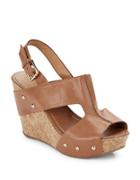 Kenneth Cole Reaction Sole-o Leather Open-toe Slingback Wedges