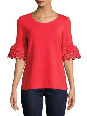 Imnyc Isaac Mizrahi Lace Flutter Sleeve Top