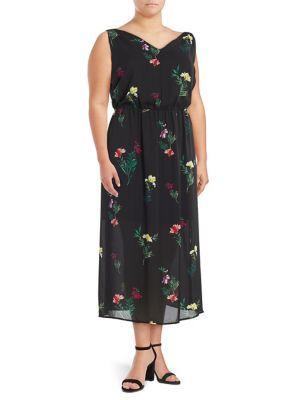 Vince Camuto Plus Double-v Floral Midi Dress
