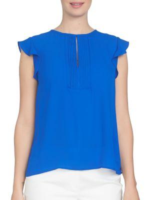Cece By Cynthia Steffe Solid Flutter-sleeve Top