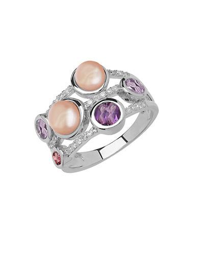 Lord & Taylor Sterling Silver Fresh Water Pearl Diamond Ring With Amethyst And Pink Tourmaline