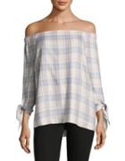 Two By Vince Camuto Plaid Off-the-shoulder Blouse