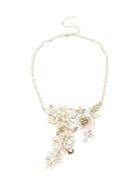 Miriam Haskell Vintage Pearl White Flower Crystal Stone Cluster And Faux Pearl Frontal Necklace