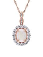 Sonatina 14k Rose Gold, Oval-cut Opal, White Topaz & Diamond Accent Halo Vintage Necklace