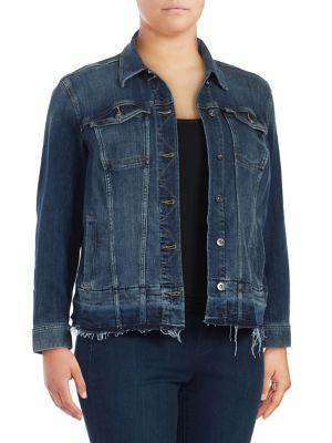 Vince Camuto Plus Frayed Hem Denim Jacket