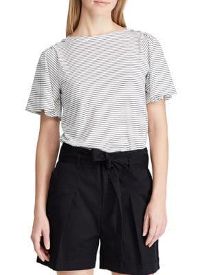 Lauren Ralph Lauren Jersey Flutter-sleeve Cotton Top