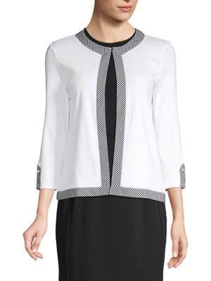 Rafaella Plus Petite Gingham-trimmed Open Cardigan
