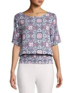 Michael Michael Kors Petite Ornate Mosaic Short Sleeve Blouse