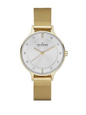 Skagen Ladies Anita Yellow Goldtone Crystal Mesh Watch