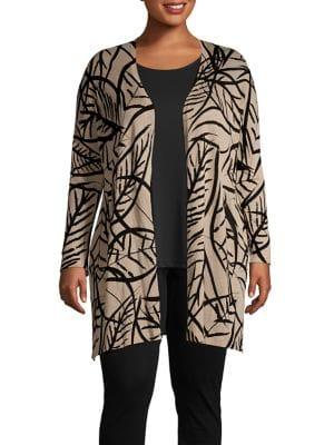 Kasper Plus Printed Open-front Cardigan