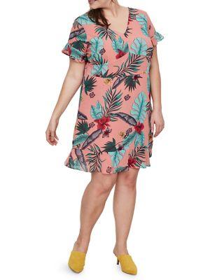 Junarose Plus 318 Izador Printed Short-sleeve Shift Dress