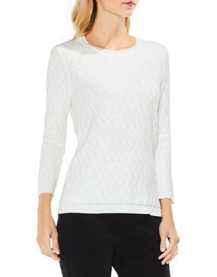 Vince Camuto Textured Three-quarter Sleeve Stitched Cotton Sweater