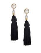Lucky Brand Holiday Chase Pearl Knotted Tassel Drop Earrings