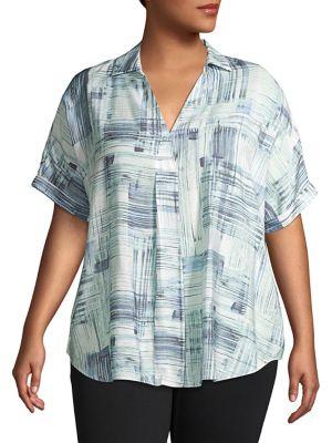 Nic+zoe Plus Shoreline Grid Blouse