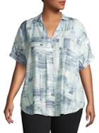 Nic+zoe Plus Shoreline Grid Blouse