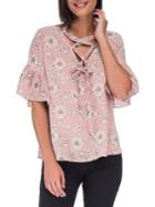 B Collection By Bobeau Willa Lattice Tie Blouse