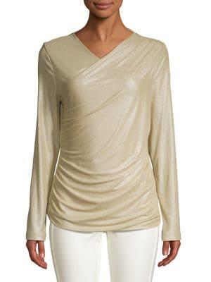 Elie Tahari Lana Metallic Ruched Top