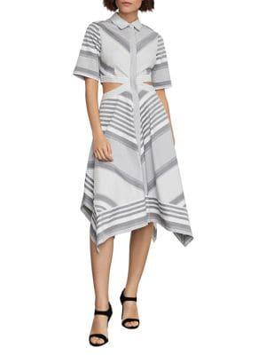 Bcbgmaxazria Striped Cutout Cotton Handkerchief Dress