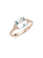 Lord & Taylor 14k Rose Gold 0.1 Tcw Diamond And Aquamarine Ring