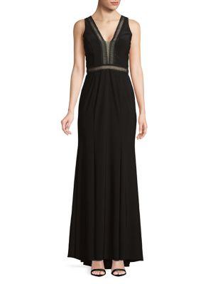 Xscape Deep-v Lace-trim Gown