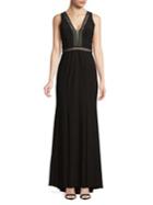 Xscape Deep-v Lace-trim Gown