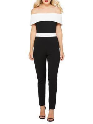 Quiz Off-the-shoulder Contrast-panel Jumpsuit