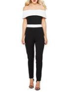 Quiz Off-the-shoulder Contrast-panel Jumpsuit