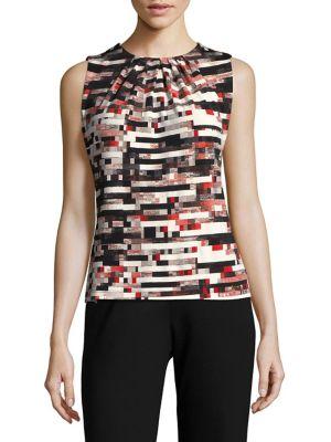 Calvin Klein Sleeveless Printed Pleated Blouse