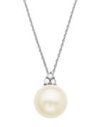 Lord & Taylor Freshwater Pearl Pendant With Diamond Accent In 14k White Gold