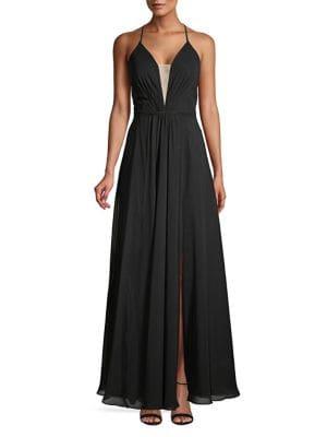 Betsy & Adam Chiffon Lace-up Gown